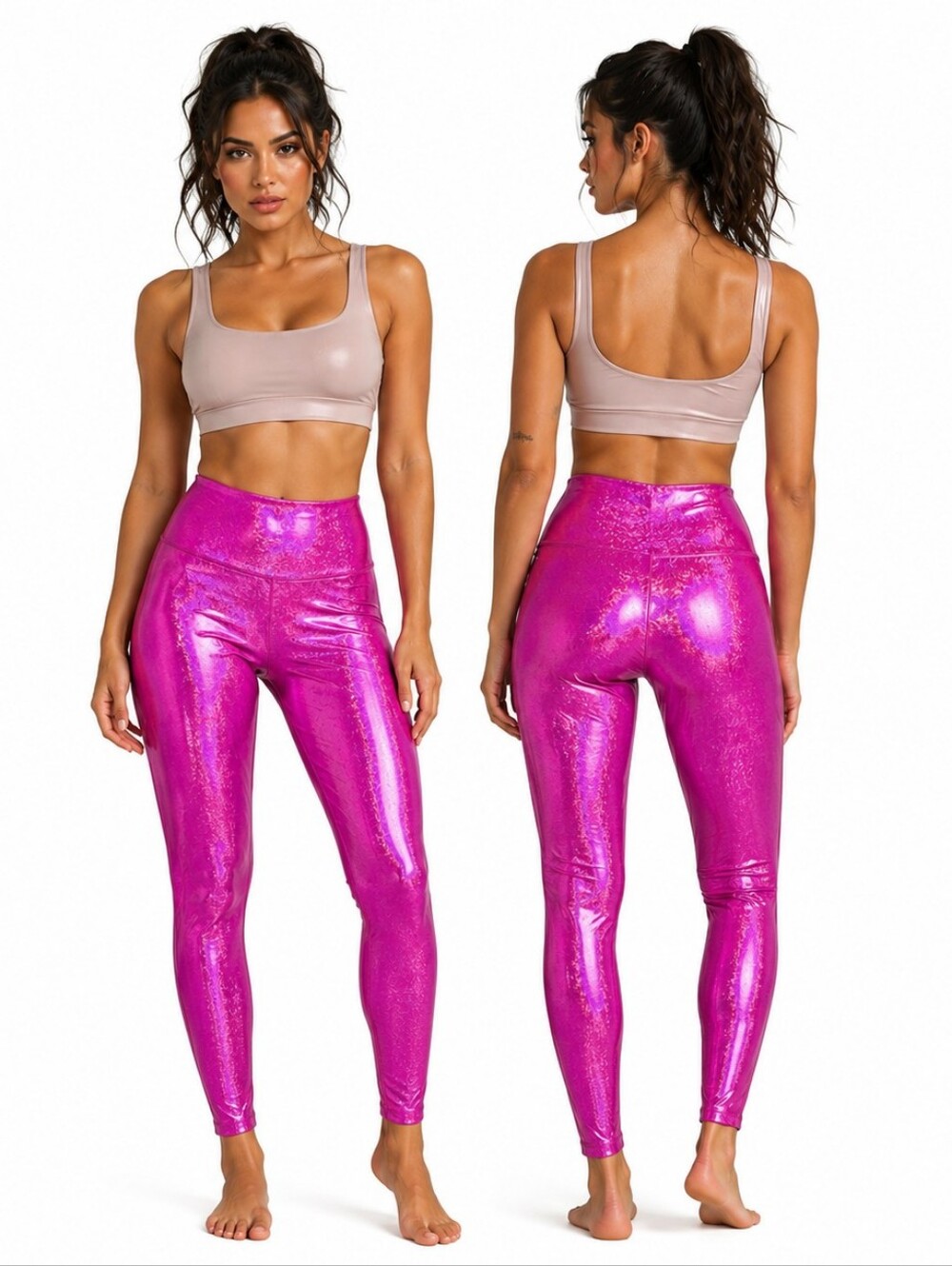 Nwt Beach RIOT × Revolve Neon Pink Holographic ⅞ Leggings Slim Fit High Waist